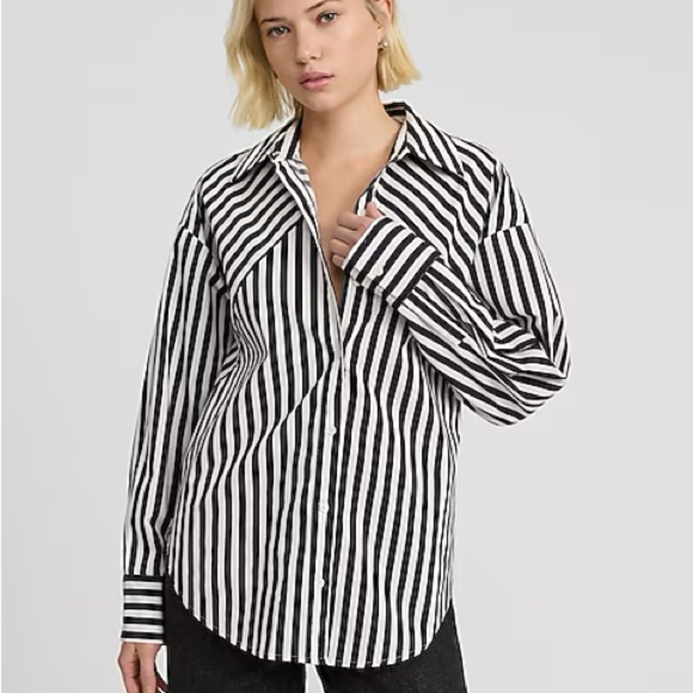 Express Poplin Striped Boyfriend Portofino Shirt